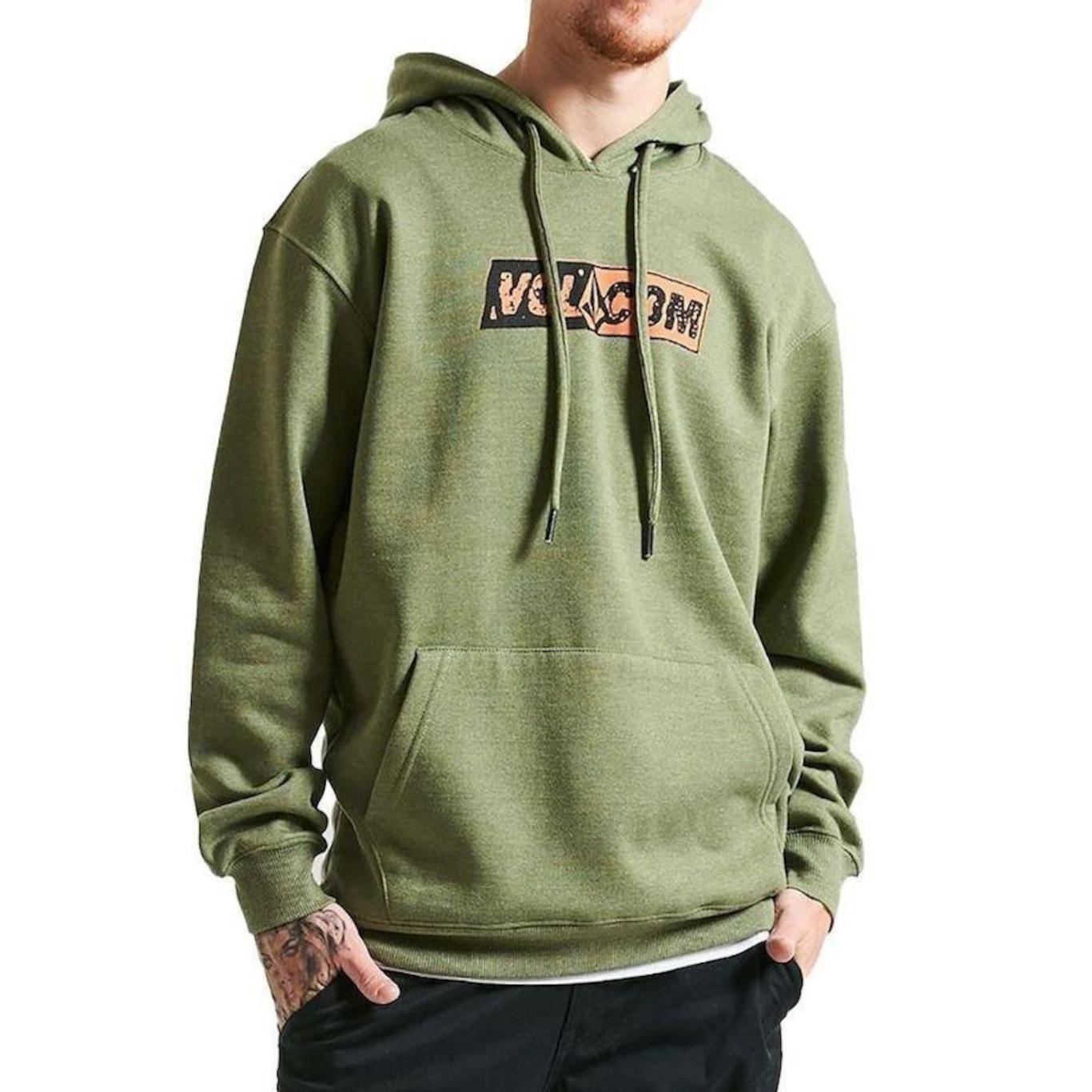 Blusão de Moletom com Capuz Volcom Canguru Stone Split - Masculino - Foto 1