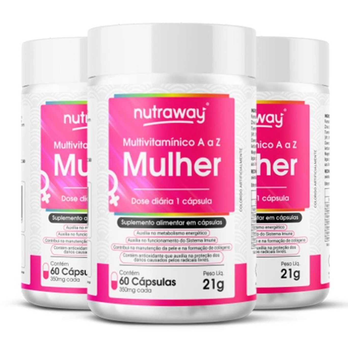 Kit de Multivitamínico Mulher Nutraway - 350mg - 60 Cápsulas - 3 ...