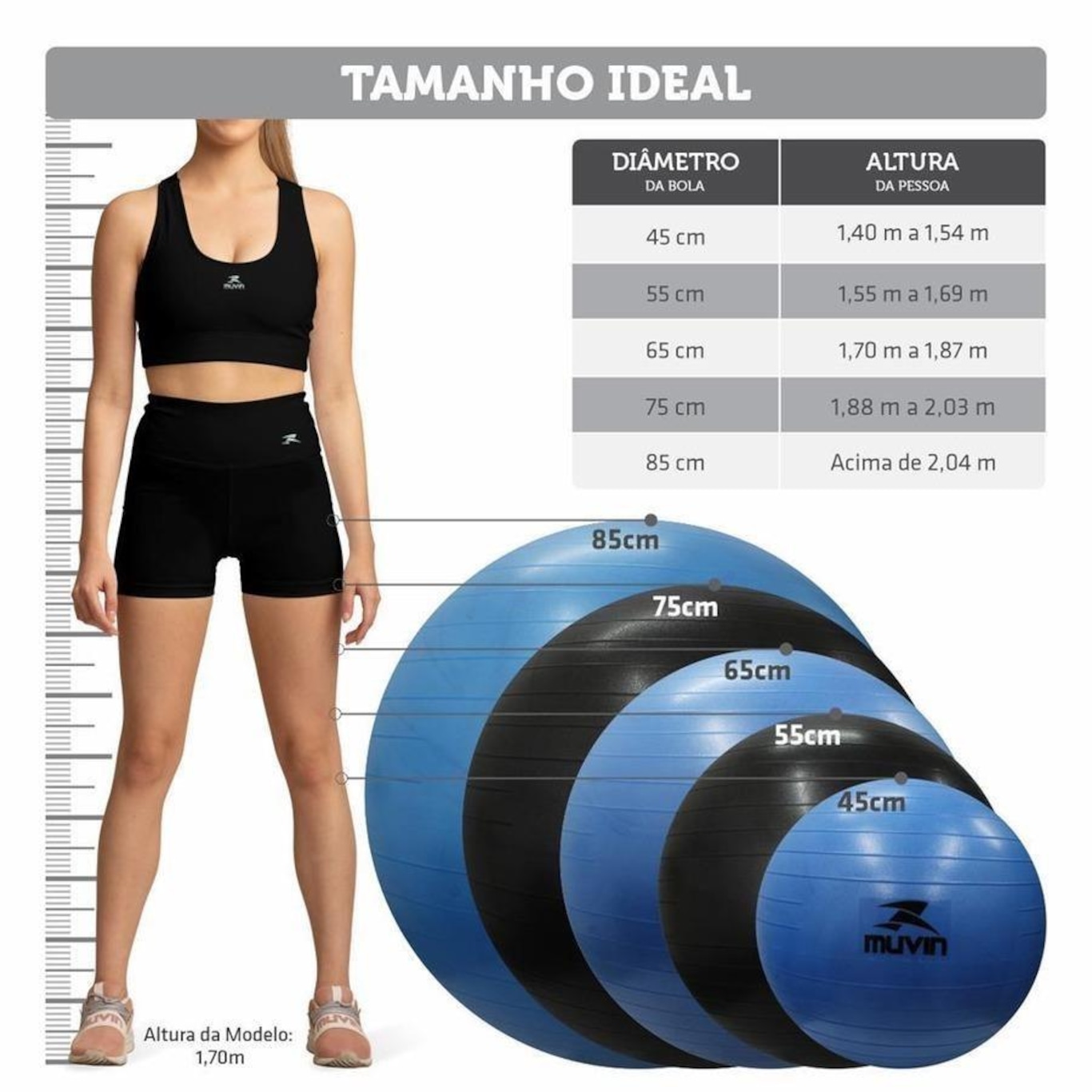 Kit de Treinamento: Bolas de Pilates Muvin 55cm + 65cm + 75cm - Foto 3