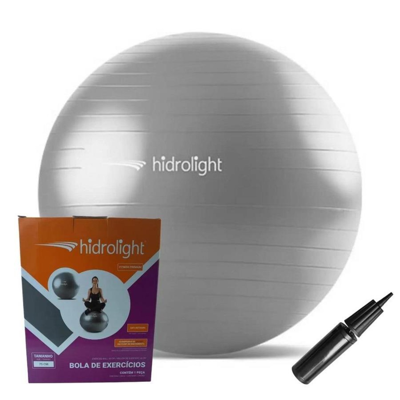 Bola de Exercícios com Bomba de Ar Hidrolight Academia - Pilates - Yoga - 75cm - Foto 4