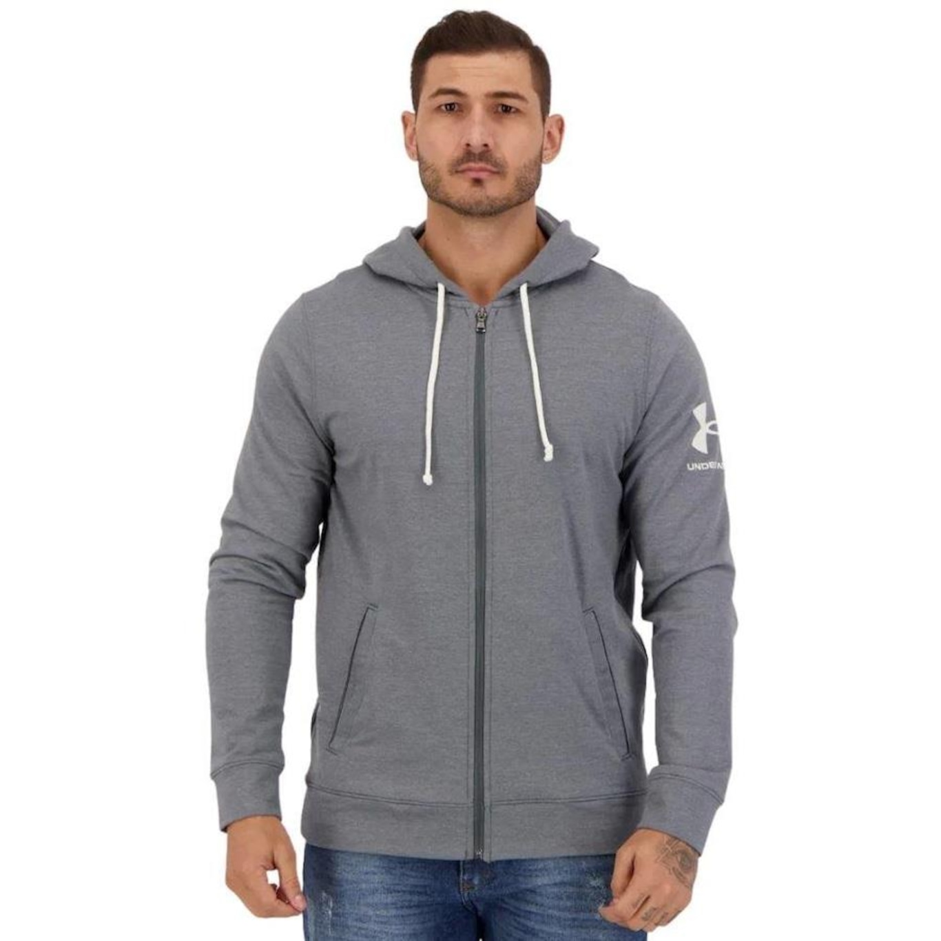 Jaqueta com Capuz Under Armour Rival Terry FZ HD - Masculina - Foto 1