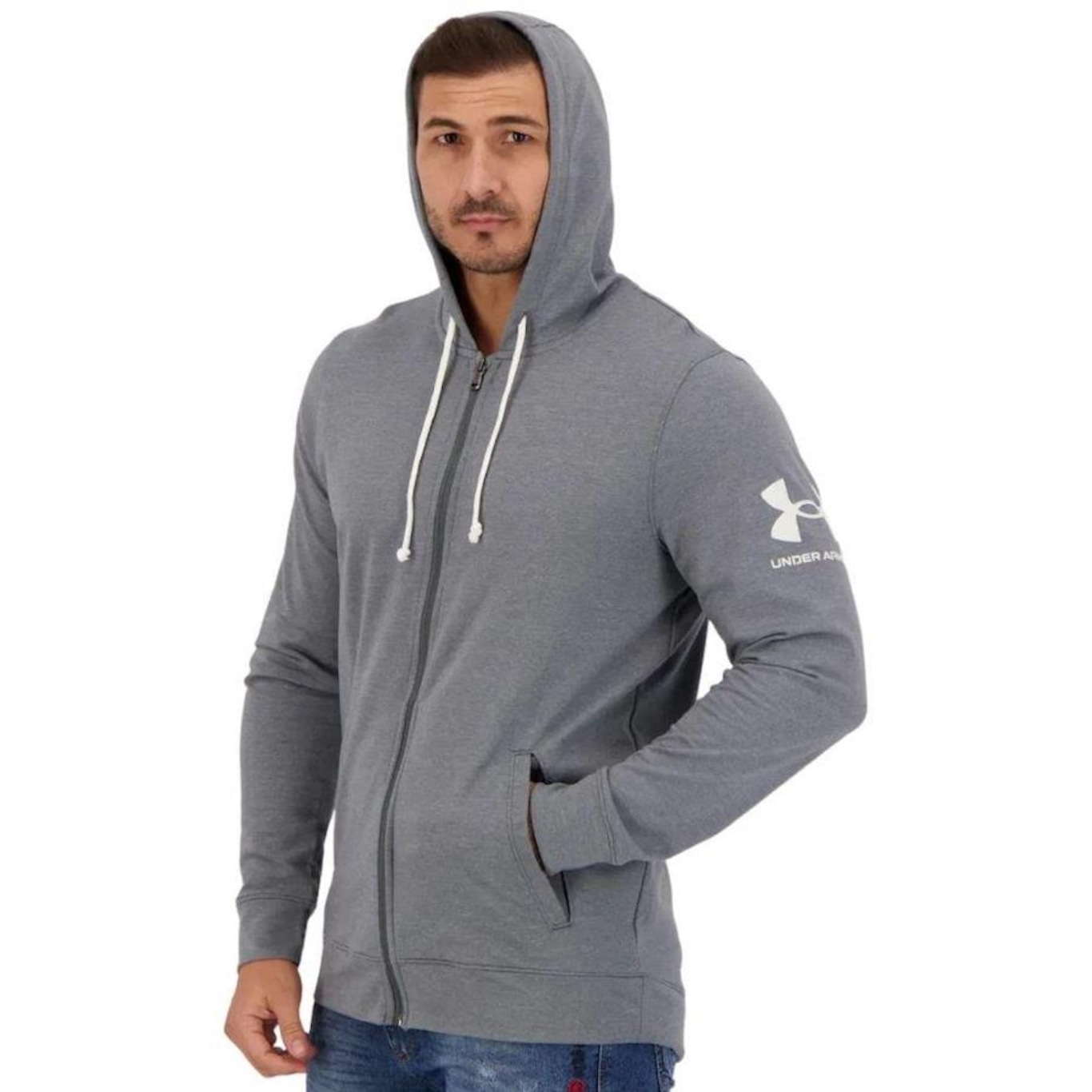 Jaqueta com Capuz Under Armour Rival Terry FZ HD - Masculina - Foto 3