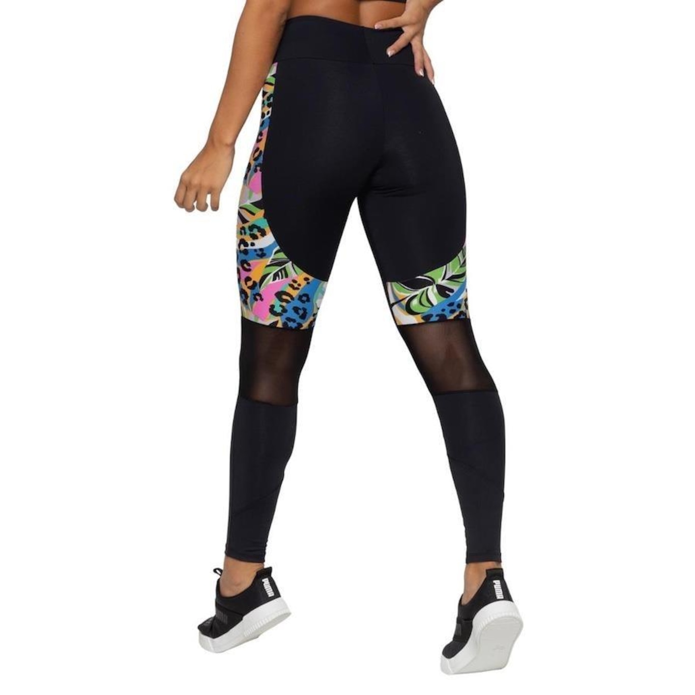 Legging Cintura Alta Fitness Preta Tule - Print