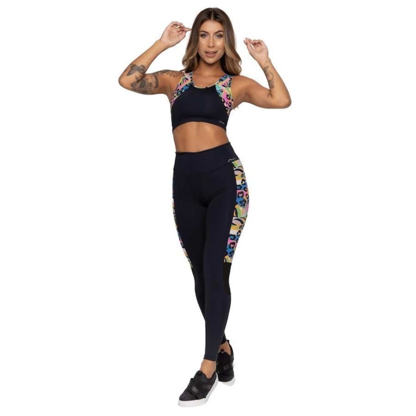 Calça Legging AVA Fitness Wear Suplex Recorte e Detalhe em Tule - Feminina