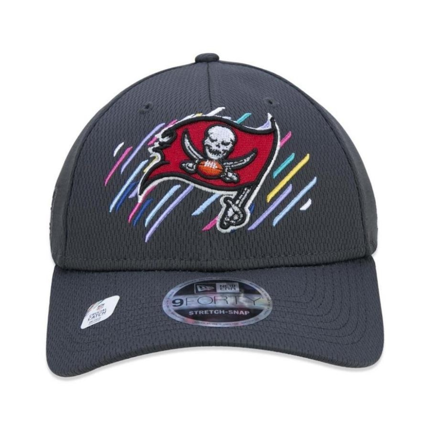 Boné Aba Curva New Era Tampa Bay Buccaneers 940 Crucial Outubro Rosa - Snapback - Adulto - Foto 3