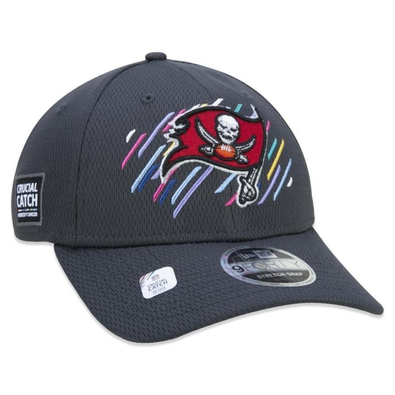 Boné Aba Curva New Era Tampa Bay Buccaneers 940 Crucial Outubro Rosa - Snapback - Adulto - Foto 4