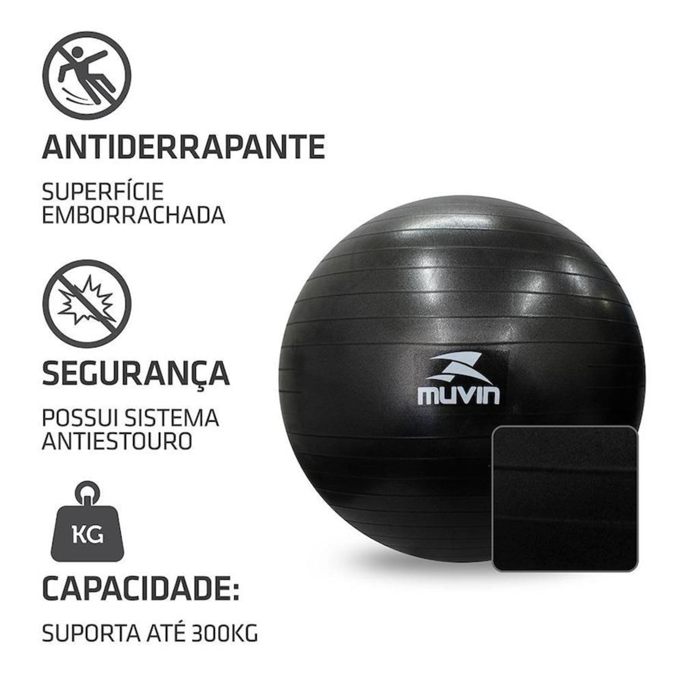 Kit de Bola Pilates Muvin Antiestouro - 65cm - Até 300kg + Kit Faixa Elástica 3 Tensões - 150cm x 15cm - Foto 6