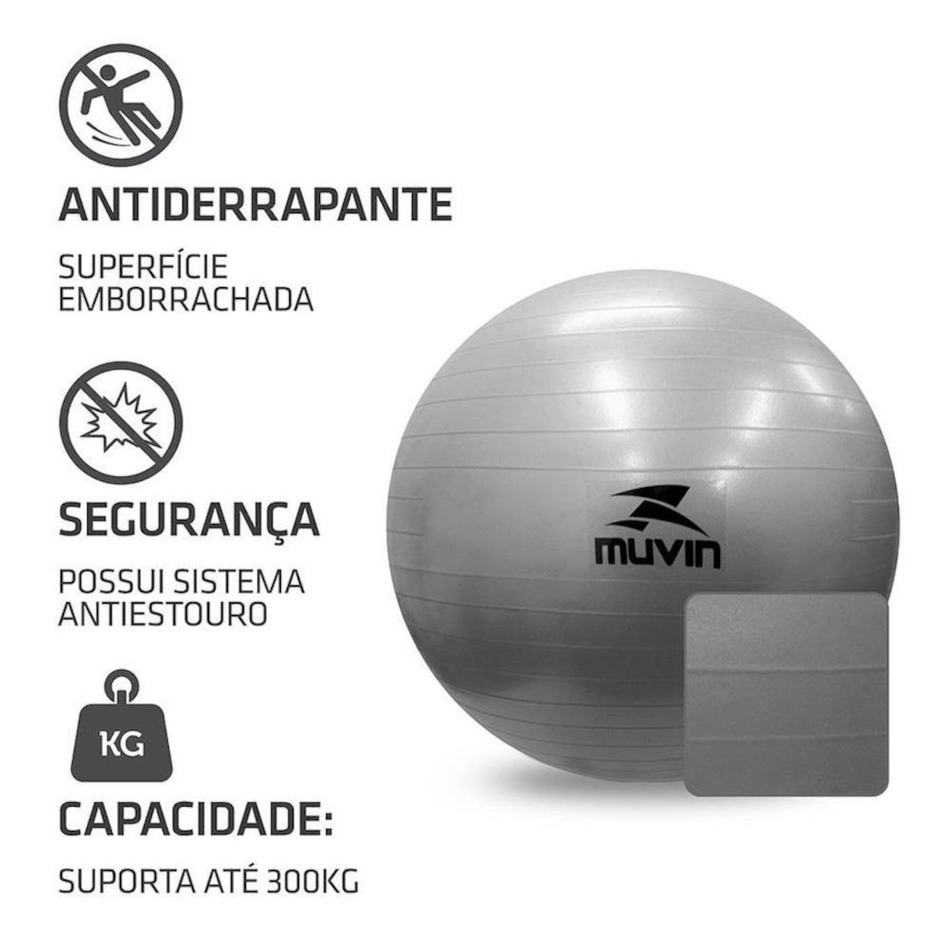 Kit de Bola Pilates Muvin Antiestouro - 65cm - Até 300kg + Kit Faixa Elástica 3 Tensões - 150cm x 15cm - Foto 2