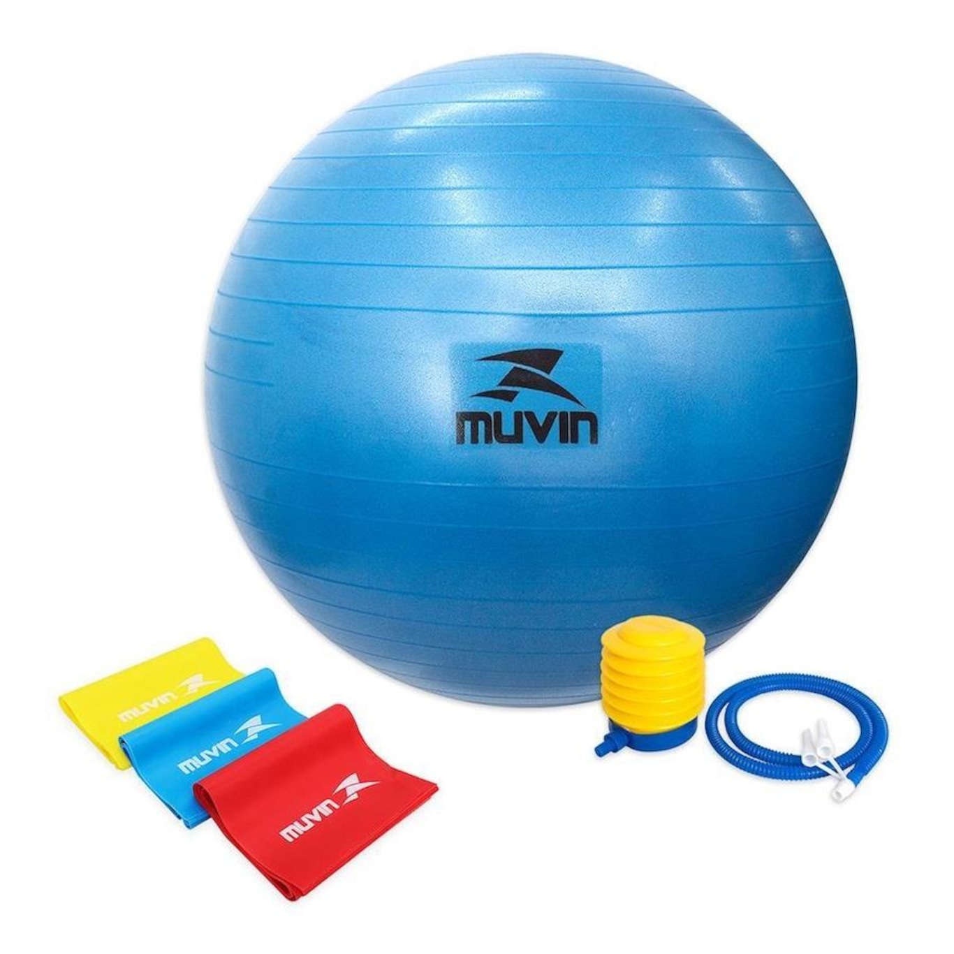 Kit de Bola Pilates Muvin Antiestouro - 65cm - Até 300kg + Kit Faixa Elástica 3 Tensões - 150cm x 15cm - Foto 1