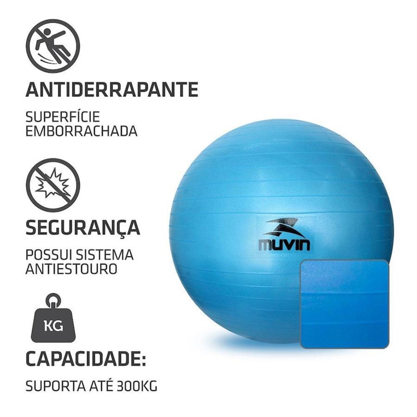 Kit de Bola Pilates Muvin Antiestouro - 65cm - Até 300kg + Kit Faixa Elástica 3 Tensões - 150cm x 15cm - Foto 2