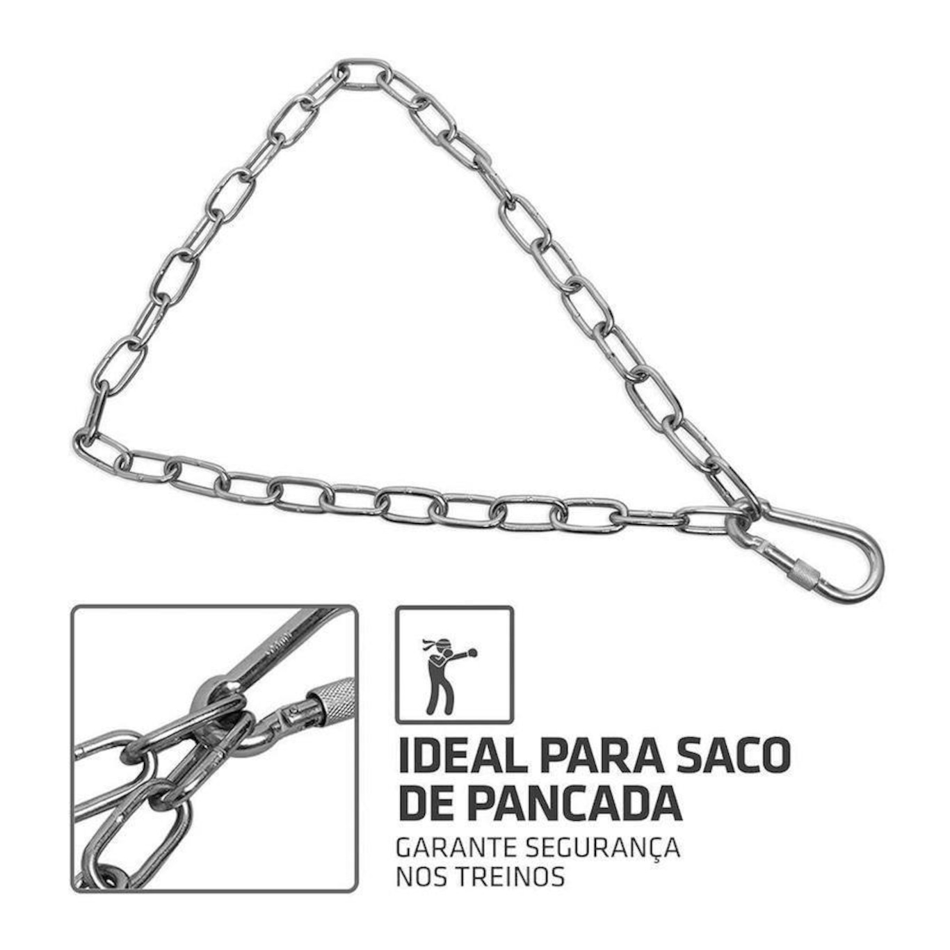 Kit de Boxe Muvin: Corrente para Saco de Pancada em Aço - 100 cm + Mosquetão com Rosca de Travamento - Foto 2