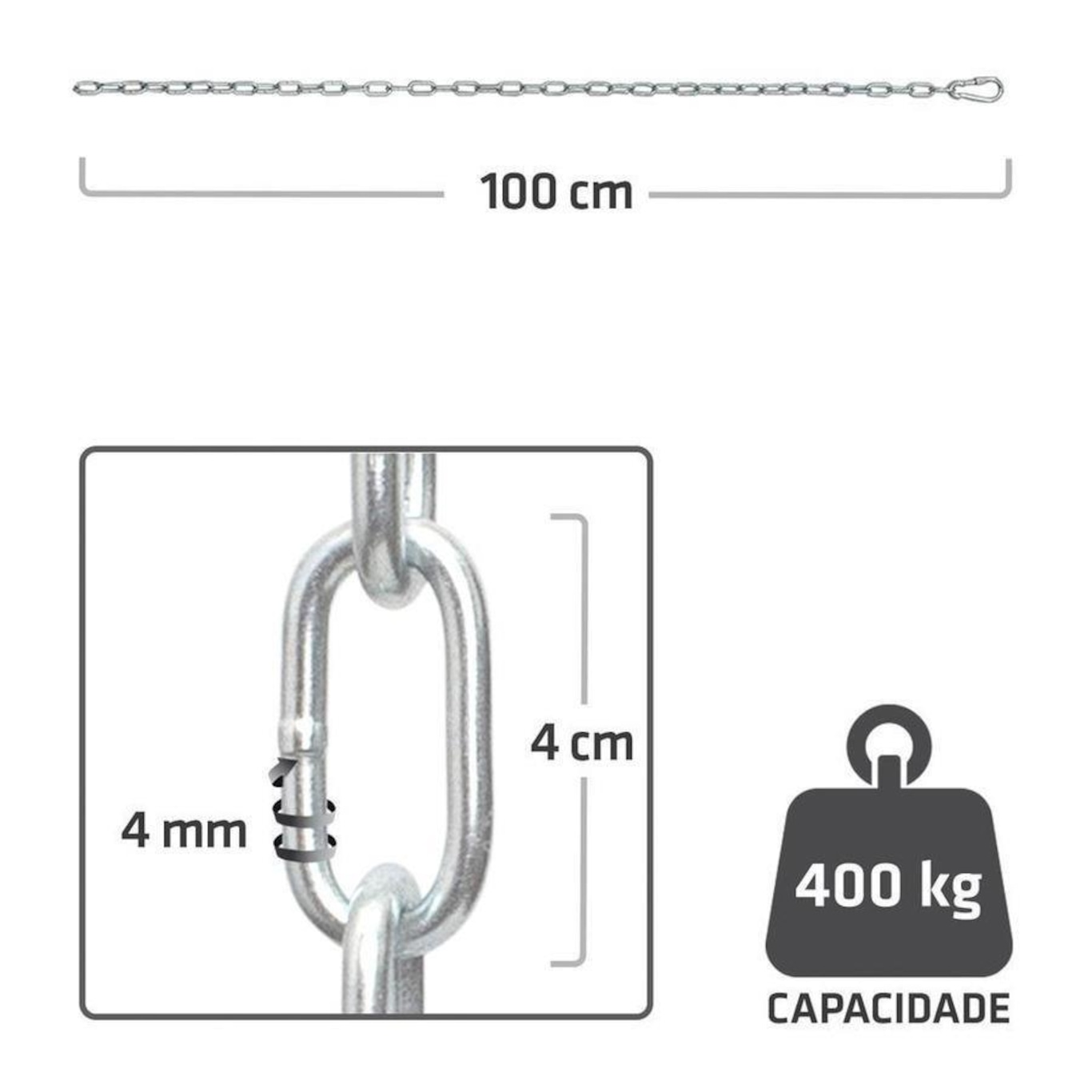 Kit de Boxe Muvin: Corrente para Saco de Pancada em Aço - 100 cm + Mosquetão com Rosca de Travamento - Foto 5