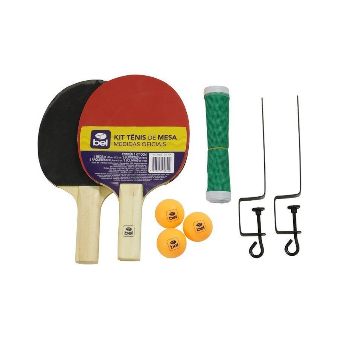 Kit Tênis de Mesa Bel com 2 Raquetes + Suporte + Rede + 3 Bolinhas N°40 - Foto 1