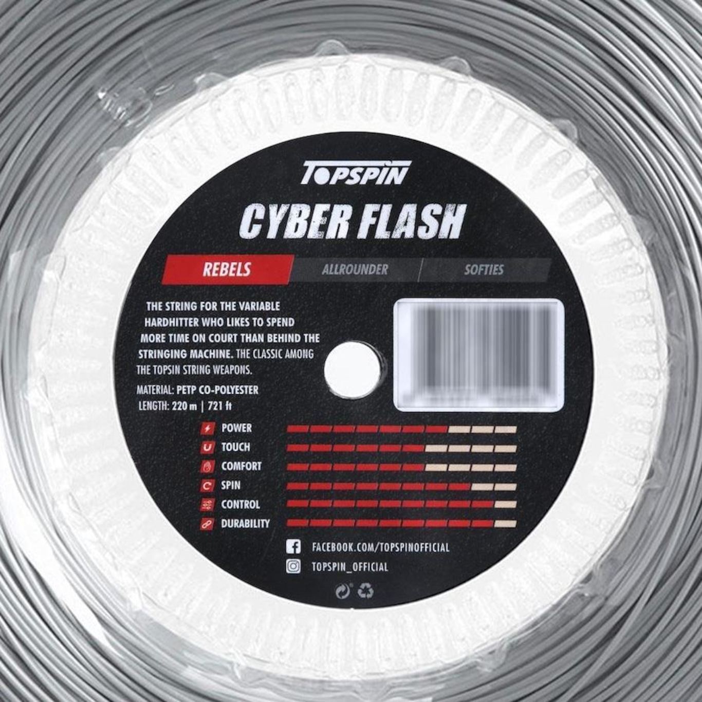 Corda para Raquete de Tênis Topspin Cyber Flash 16L 1.30mm - 220 Metros - Foto 3