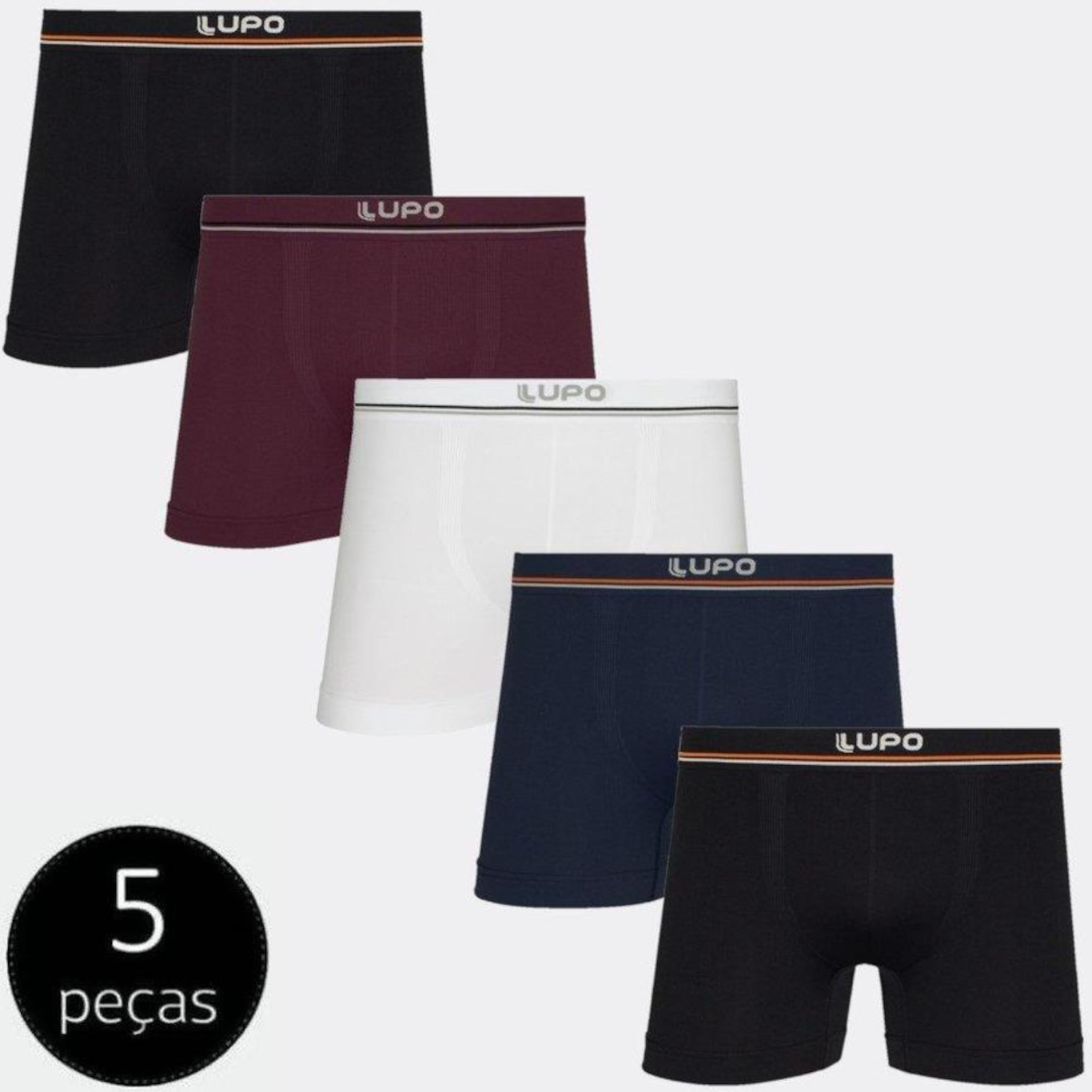 Cueca Boxer Lupo Esportiva sem Costura - Adulto - 5 unidades - Foto 3