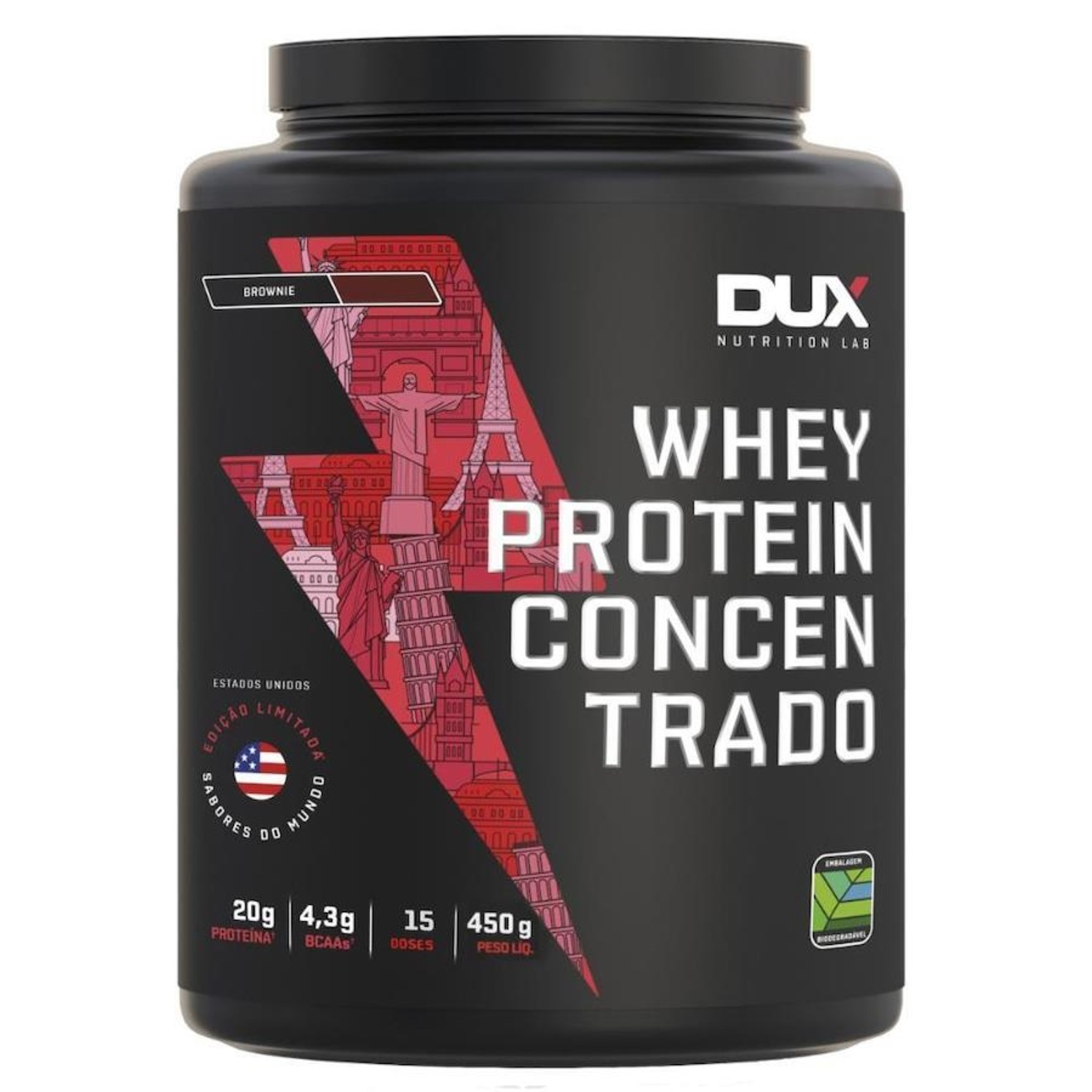 Whey Protein Concentrado 100 Proteina Brownie 450g Dux Nutrition