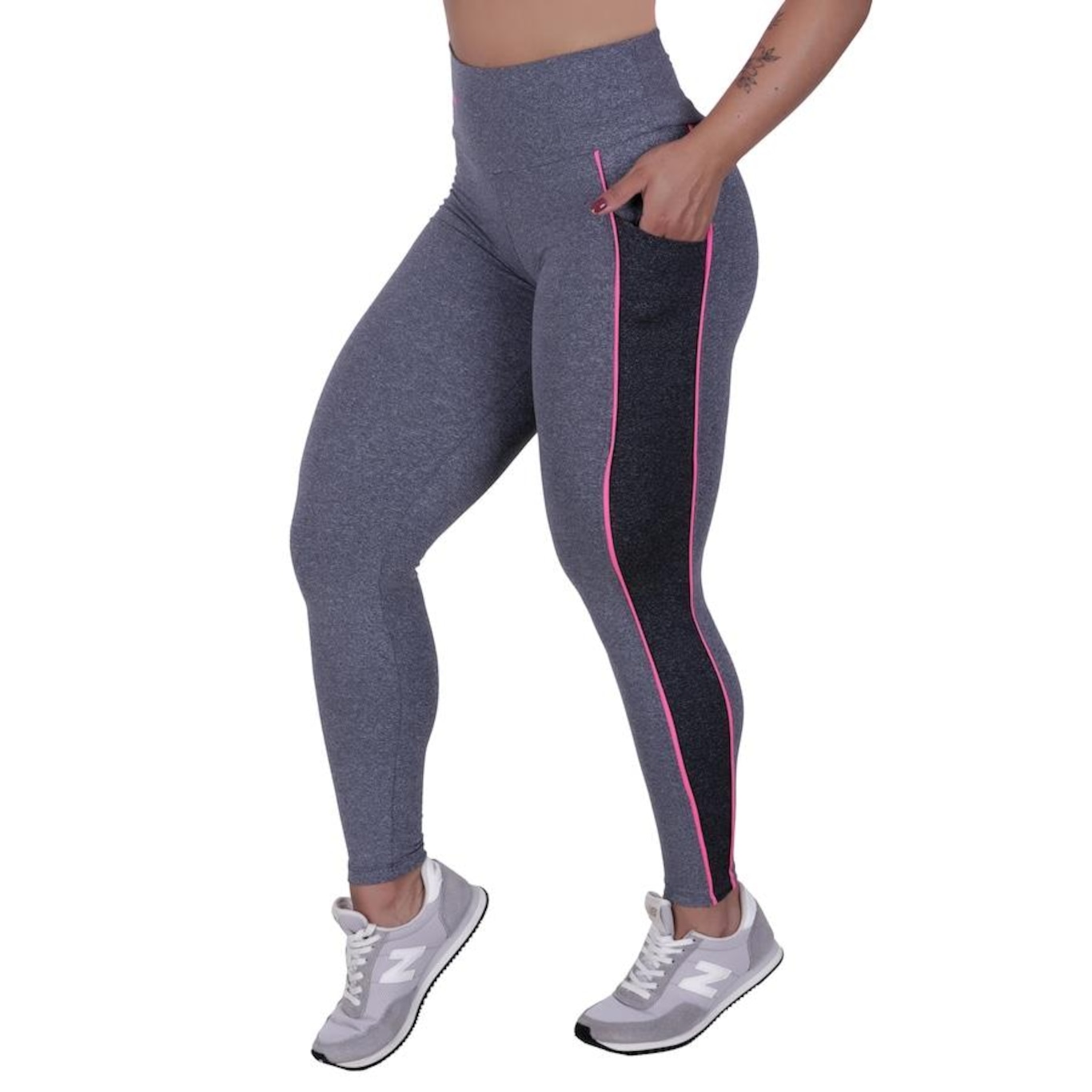 Calça Legging Orbis Fitness Recorte Lateral com Bolso Detalhe Neon - Feminina - Foto 2