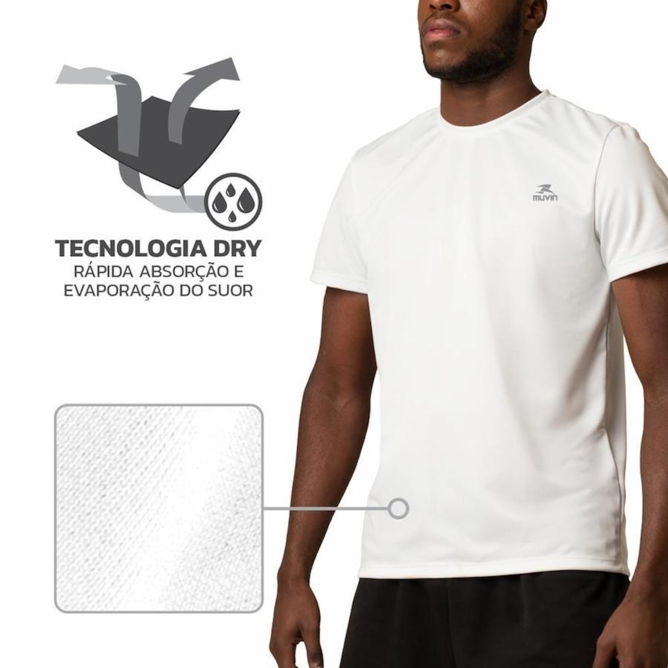 Camiseta Muvin Dry Basic SS com Proteção UV50 - Masculina - Foto 3