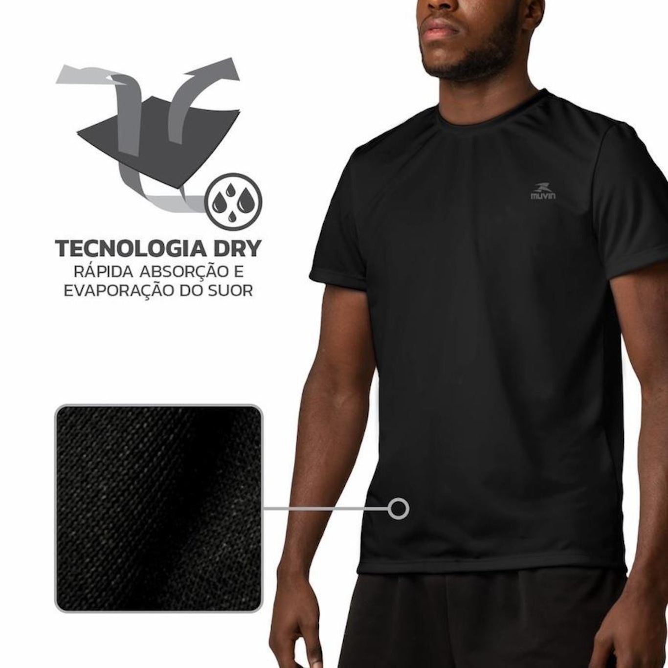 Camiseta Muvin Dry Basic SS com Proteção UV50 - Masculina - Foto 3