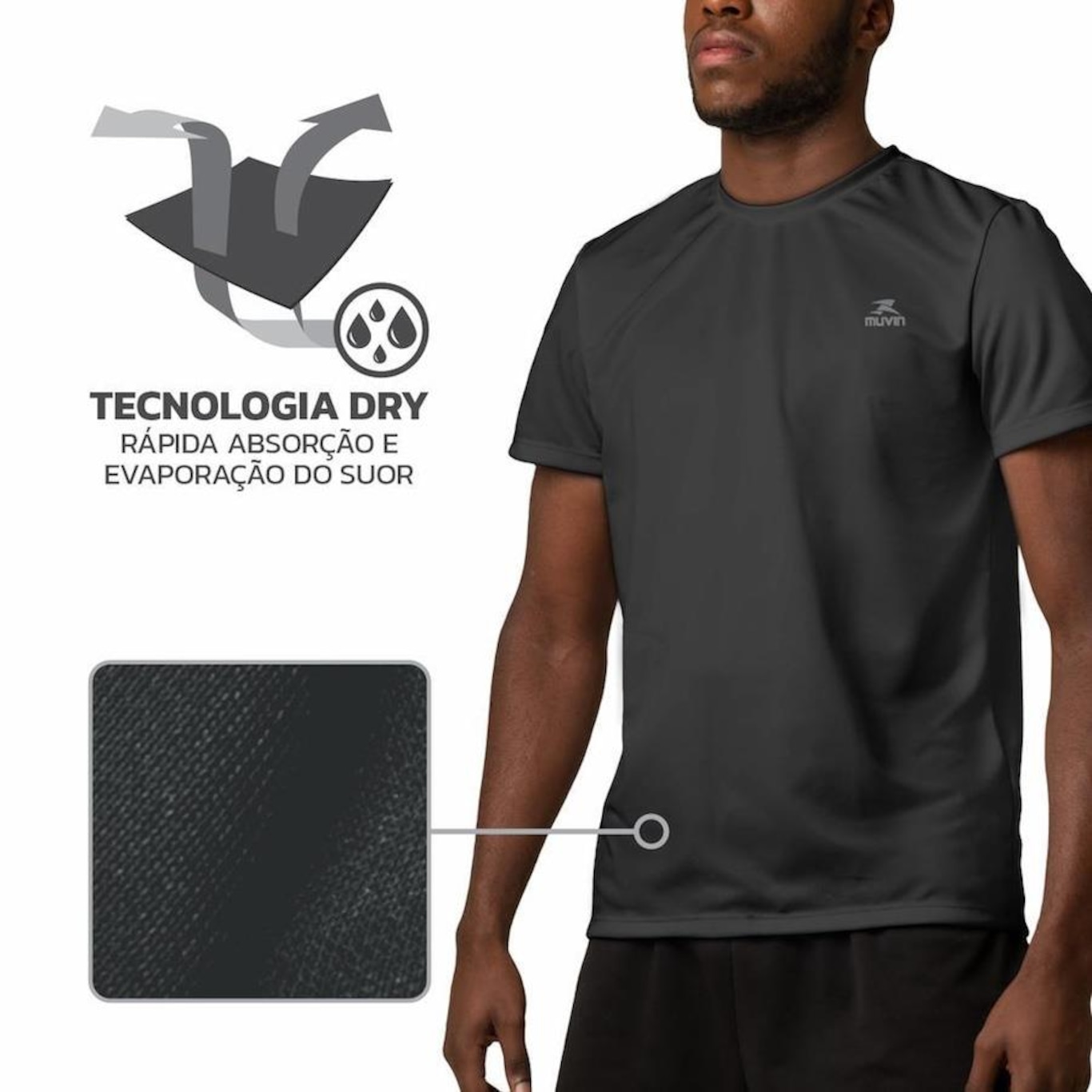 Camiseta Muvin Dry Basic SS com Proteção UV50 - Masculina - Foto 3