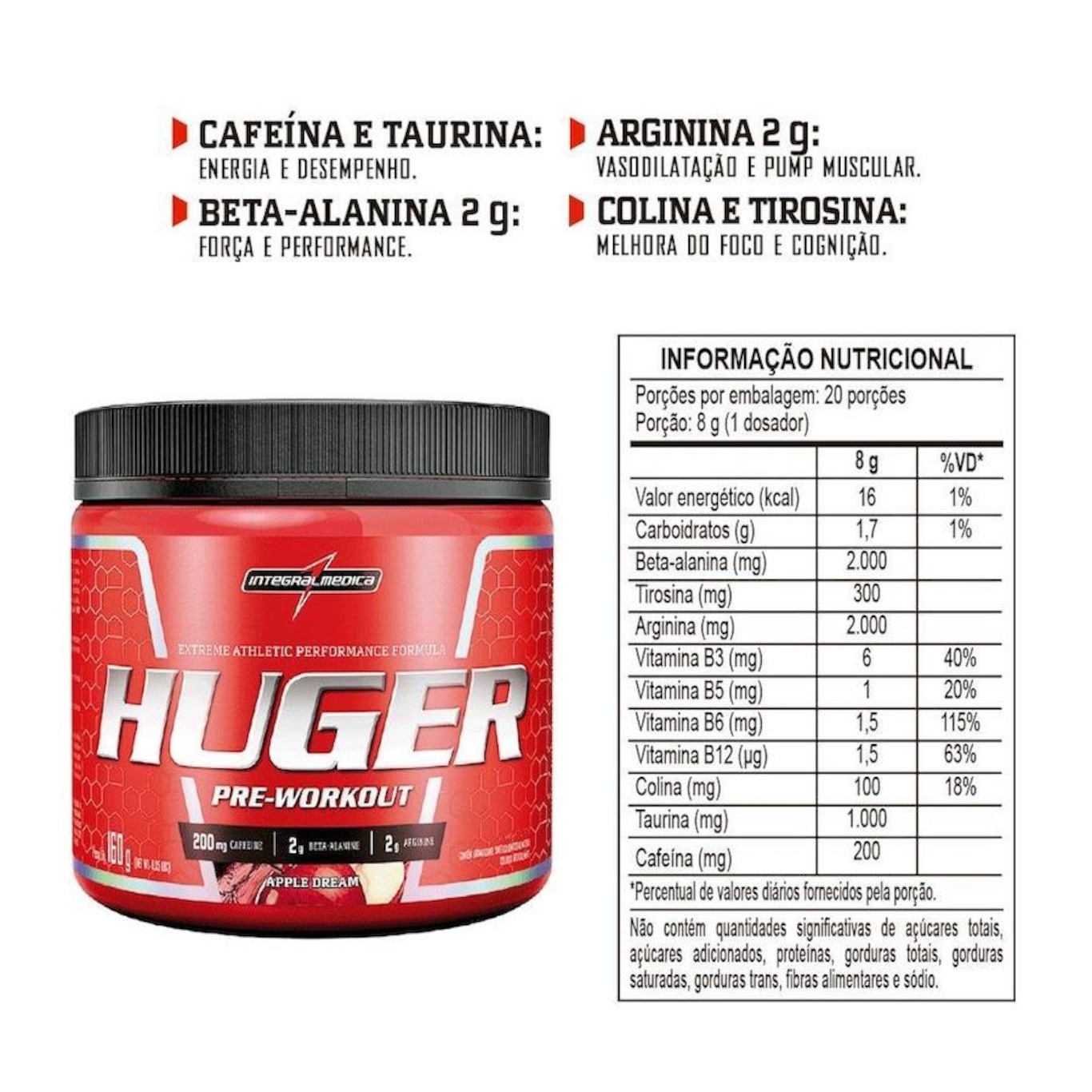 Huger Pre-Workout Integralmédica - 160g - Foto 2