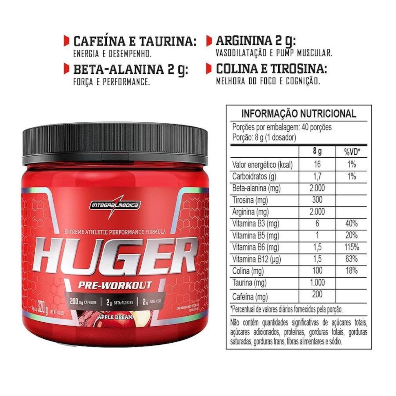 Huger Pre-Workout Integralmédica - 320g - Foto 1