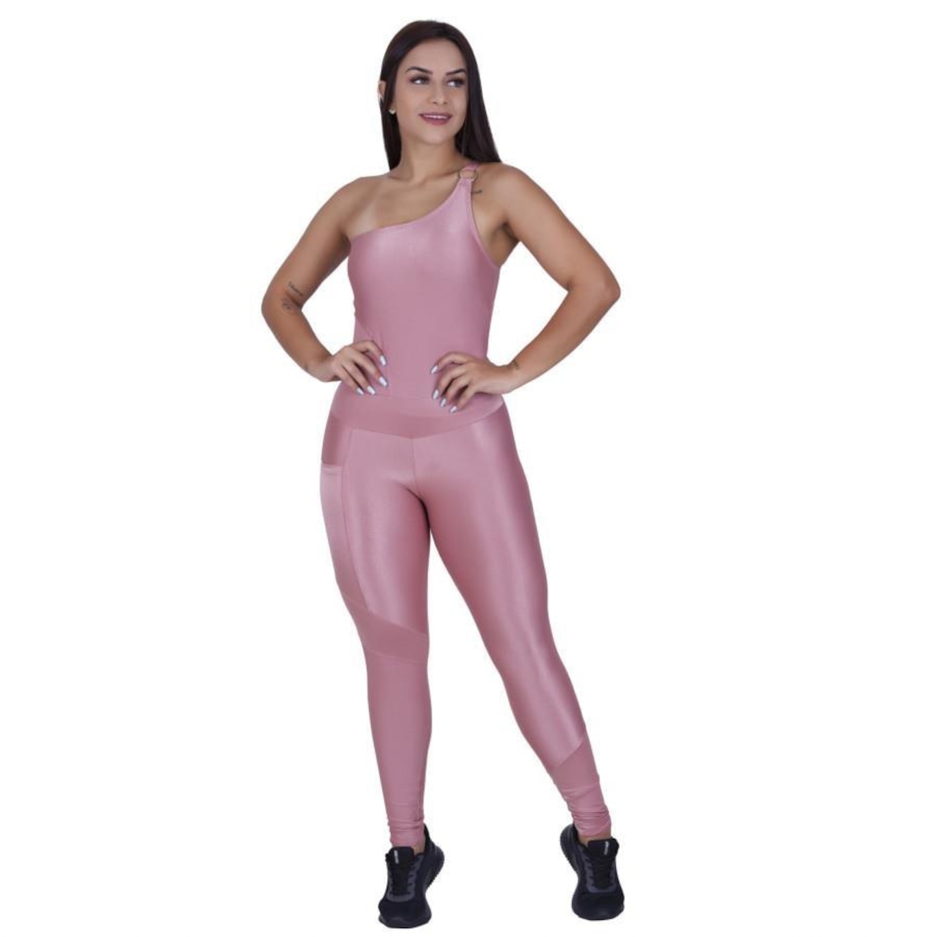 Macacão Orbis Fitness Um Ombro Brilho Wonder Bojo Bolso - Feminino - Foto 3