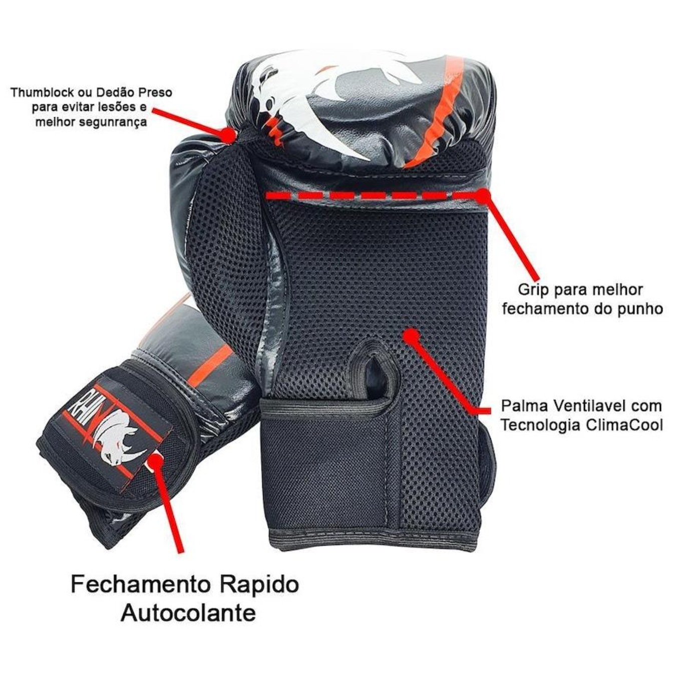 Kit de Boxe Rhino com Luvas + Bandagem + Bucal - Foto 3