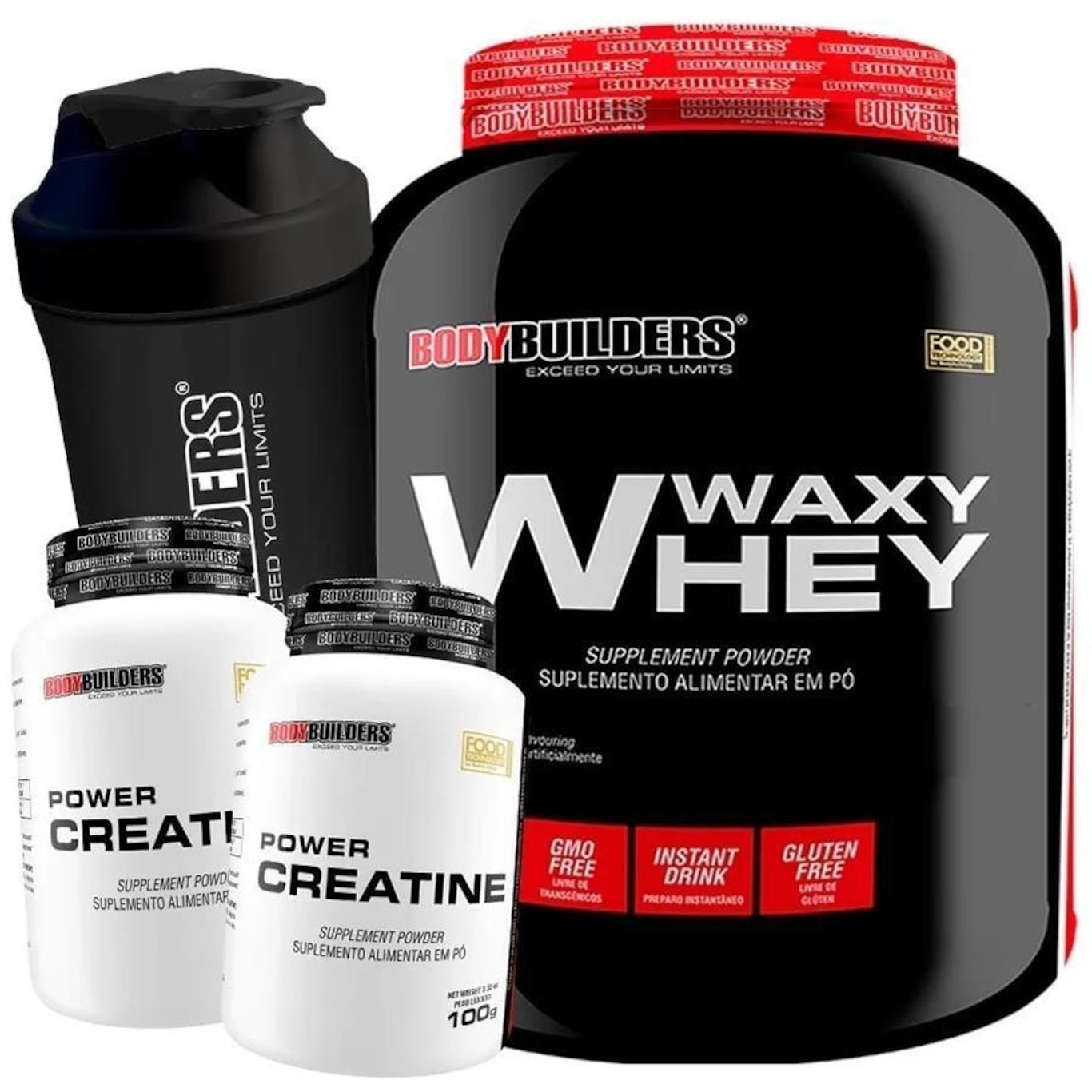 Kit Bodybuilders: Waxy Whey - Baunilha - 2kg + 2x Power Creatina 100g + Coqueteleira - Foto 1