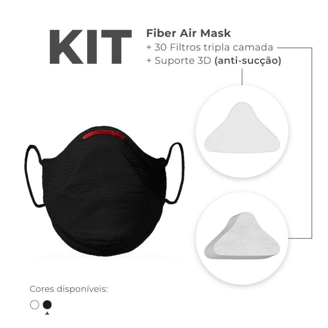 Kit Máscara Fiber Knit Air + 30 Filtros de Proteção + Suporte - Foto 2