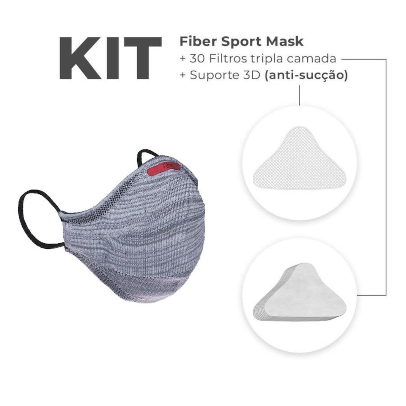 Kit Máscara Fiber Knit Air + 30 Filtros de Proteção + Suporte - Foto 2