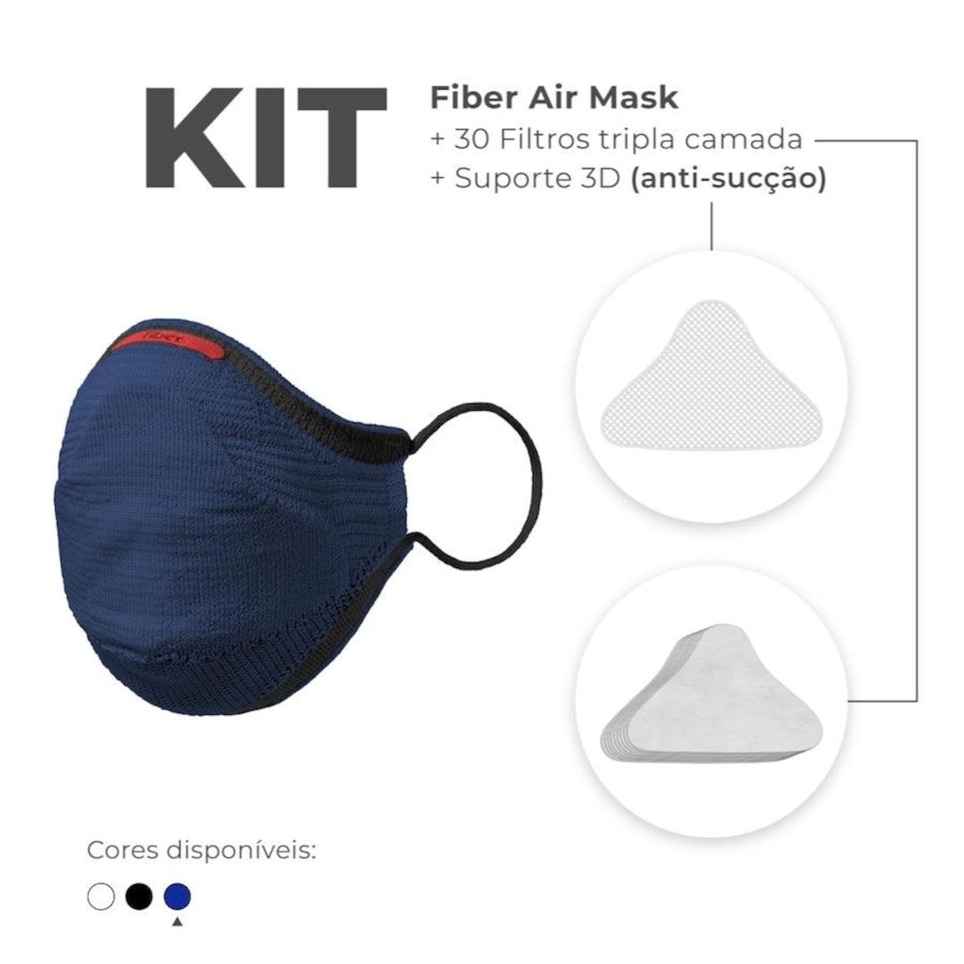 Kit Máscara Fiber Knit Air + 30 Filtros de Proteção + Suporte - Foto 2