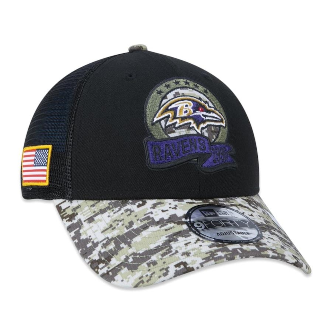 Boné Aba Curva New Era 9Forty Baltimore Ravens Salute To Service 2022 - Snapback - Trucker - Adulto - Foto 1