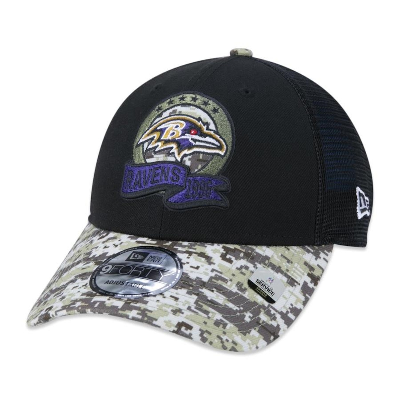 Boné Aba Curva New Era 9Forty Baltimore Ravens Salute To Service 2022 - Snapback - Trucker - Adulto - Foto 3