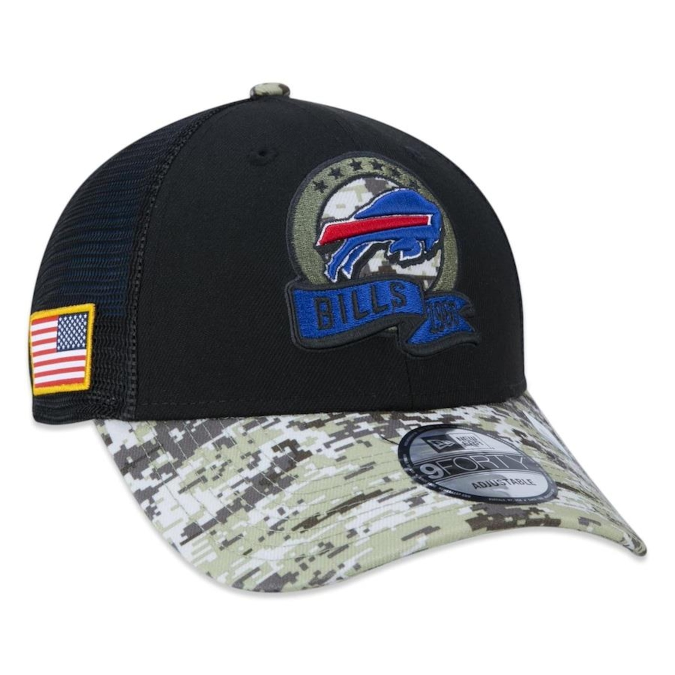 Boné Aba Curva New Era 9Forty Buffalo Bills Salute To Service 2022 - Snapback - Trucker - Adulto - Foto 1