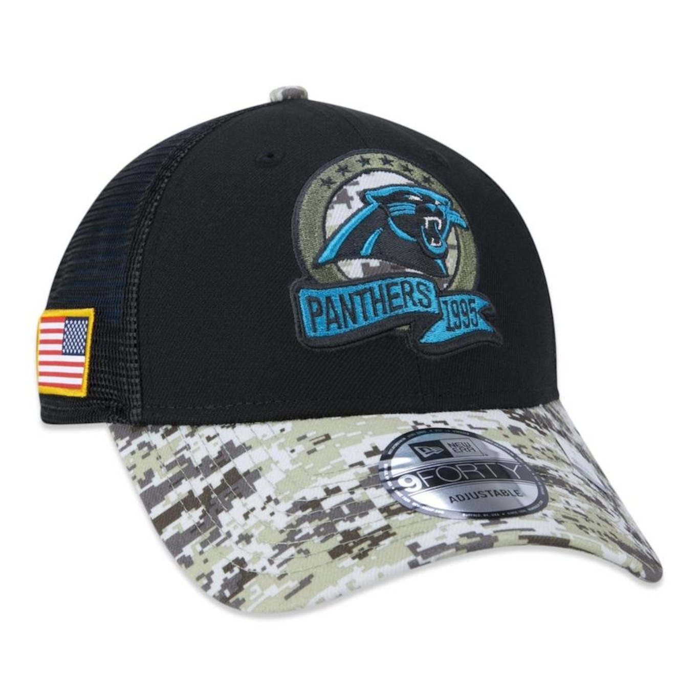 Boné Aba Curva New Era 9Forty Carolina Panthers Salute To Service 2022 - Snapback - Trucker - Adulto - Foto 1