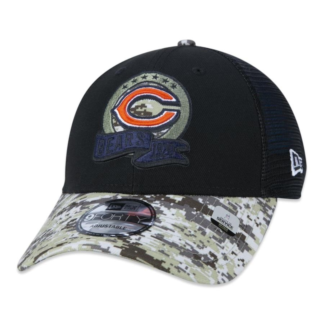 Boné Aba Curva New Era 9Forty Chicago Bears Salute To Service 2022 - Snapback - Trucker - Adulto - Foto 3