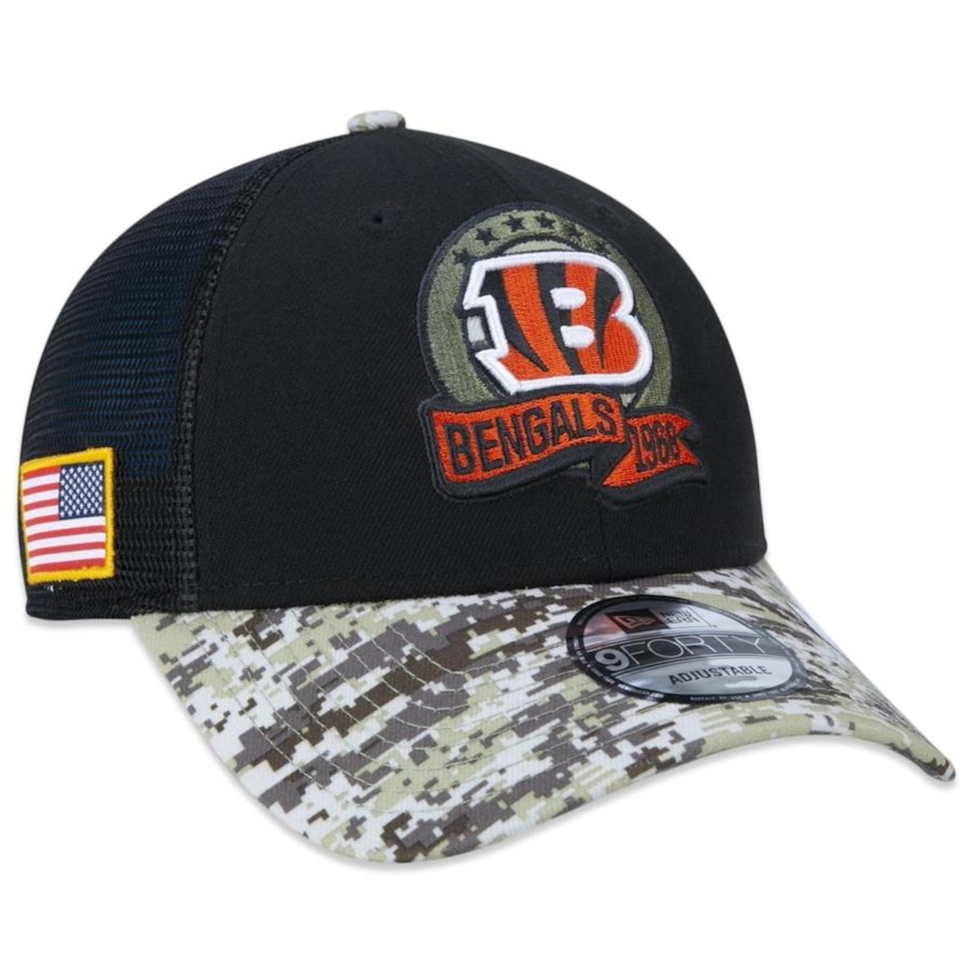 Boné Aba Curva New Era 9Forty Cincinnati Bengals Salute To Service 2022 - Snapback - Trucker - Adulto - Foto 1