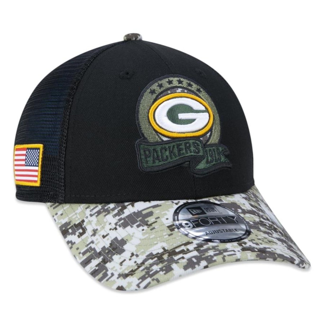 Boné Aba Curva New Era 9Forty Green Bay Packers Salute To Service 2022 - Snapback - Trucker - Adulto - Foto 1