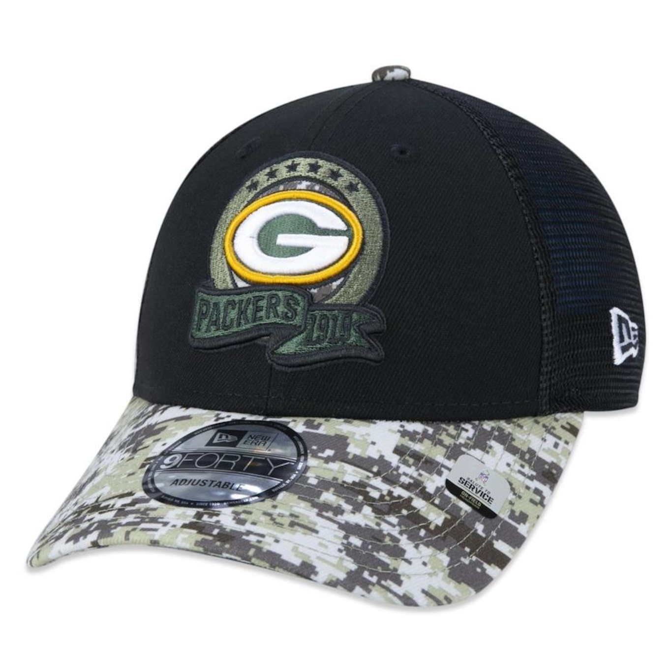 Boné Aba Curva New Era 9Forty Green Bay Packers Salute To Service 2022 - Snapback - Trucker - Adulto - Foto 3