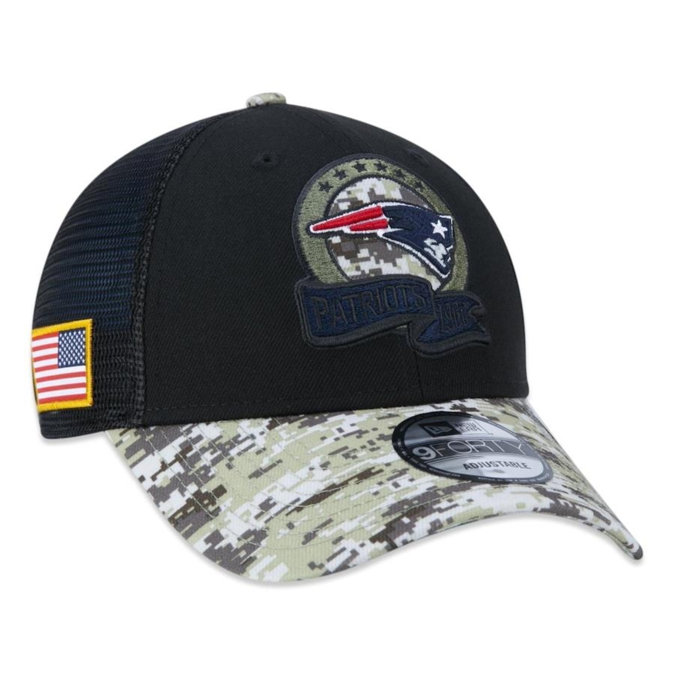 Boné Aba Curva New Era 9Forty New England Patriots Salute To Service 2022 - Snapback - Trucker - Adulto - Foto 1