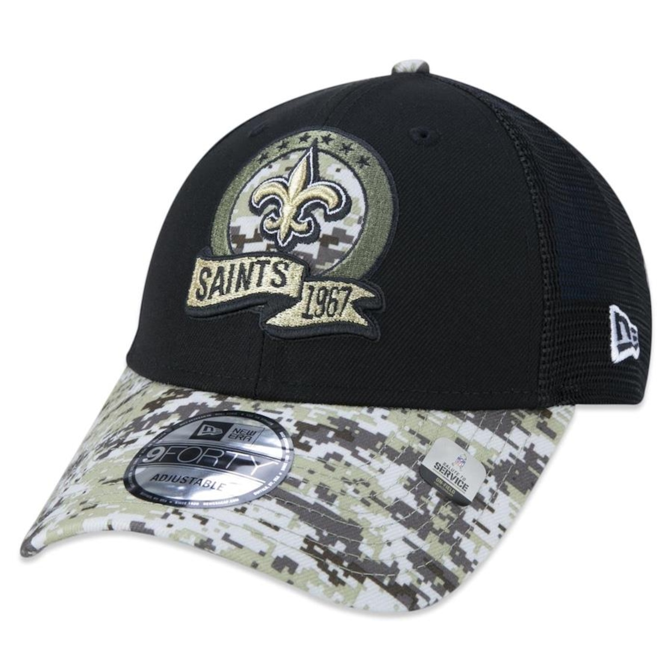 Boné Aba Curva New Era 9Forty New Orleans Saints Salute To Service 2022 - Snapback - Trucker - Adulto - Foto 3