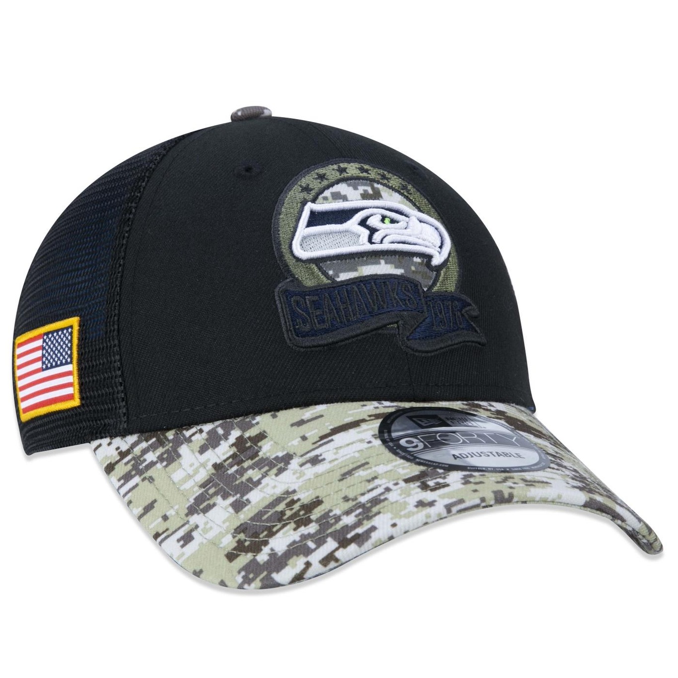 Boné Aba Curva New Era 9Forty Seattle Seahawks Salute To Service 2022 - Snapback - Trucker - Adulto - Foto 1