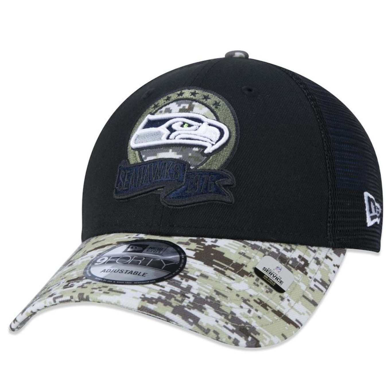 Boné Aba Curva New Era 9Forty Seattle Seahawks Salute To Service 2022 - Snapback - Trucker - Adulto - Foto 3