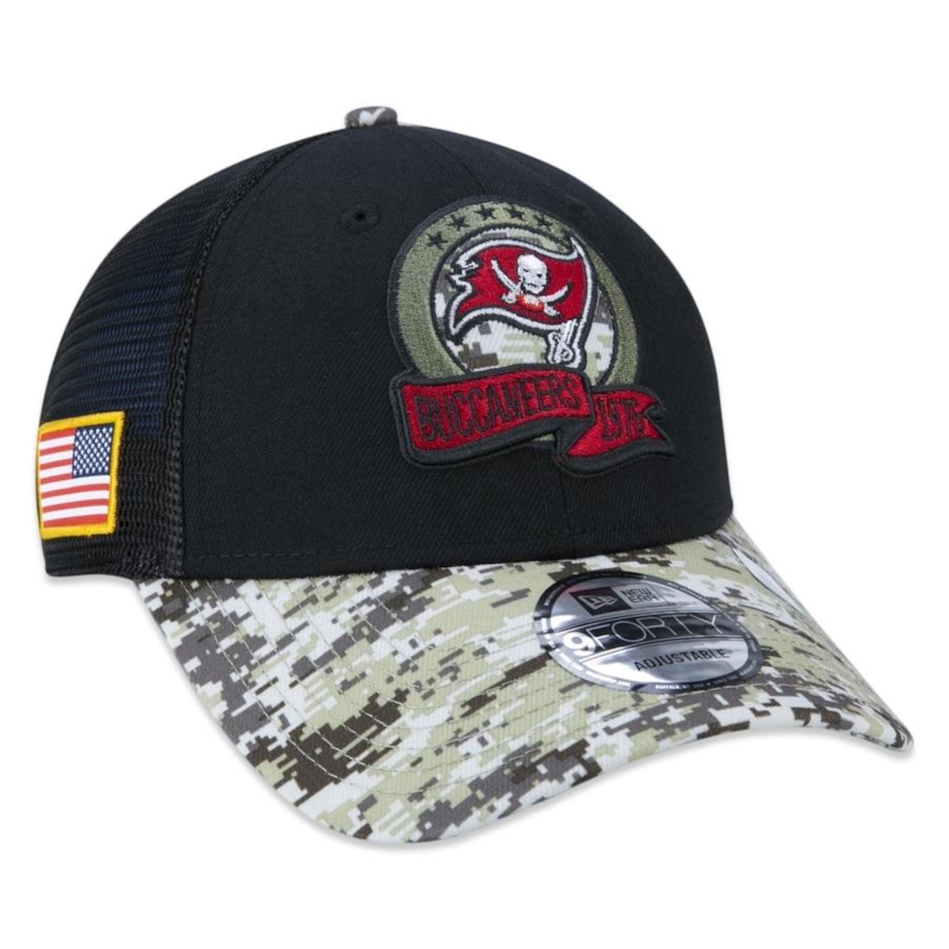 Boné Aba Curva New Era 9Forty Tampa Bay Buccaneers Salute To Service 2022 - Snapback - Trucker - Adulto - Foto 1