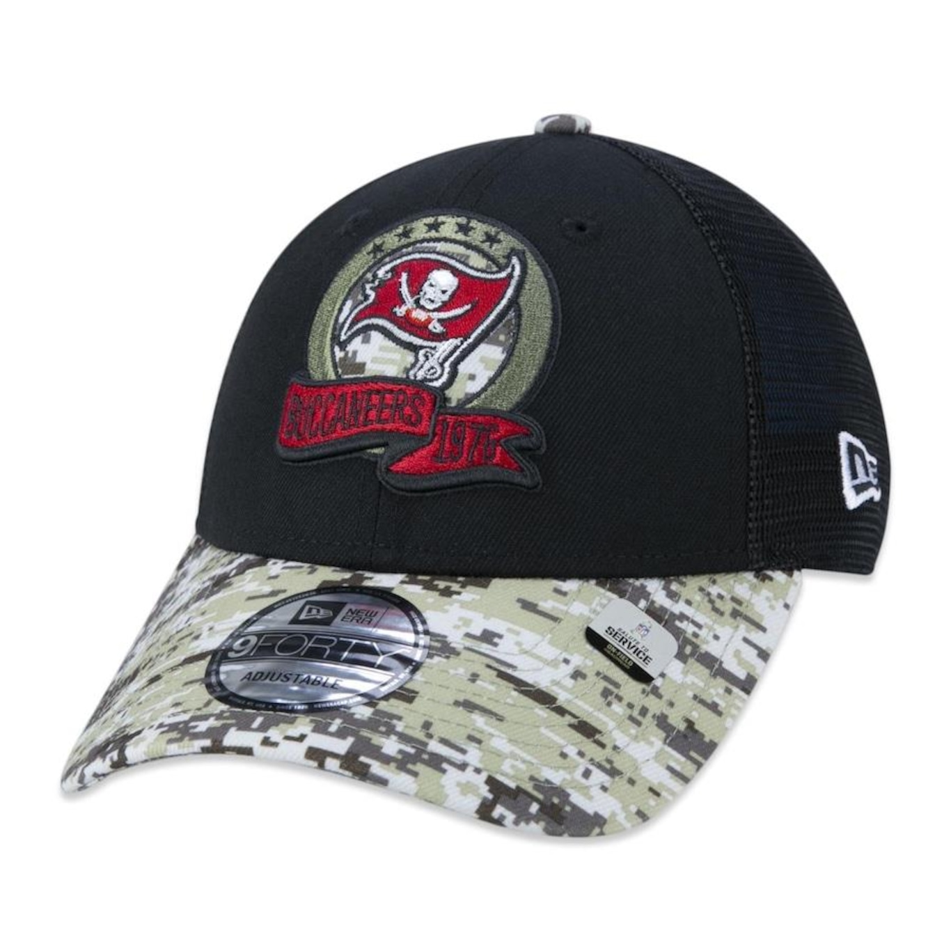 Boné Aba Curva New Era 9Forty Tampa Bay Buccaneers Salute To Service 2022 - Snapback - Trucker - Adulto - Foto 3