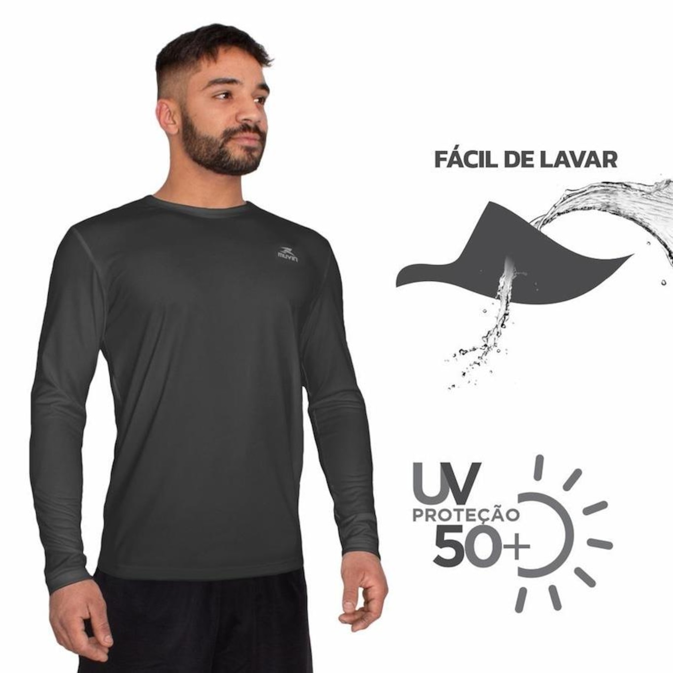 Camiseta Manga Longa Dry Basic SS Muvin Proteção UV50 - Masculina - Foto 4