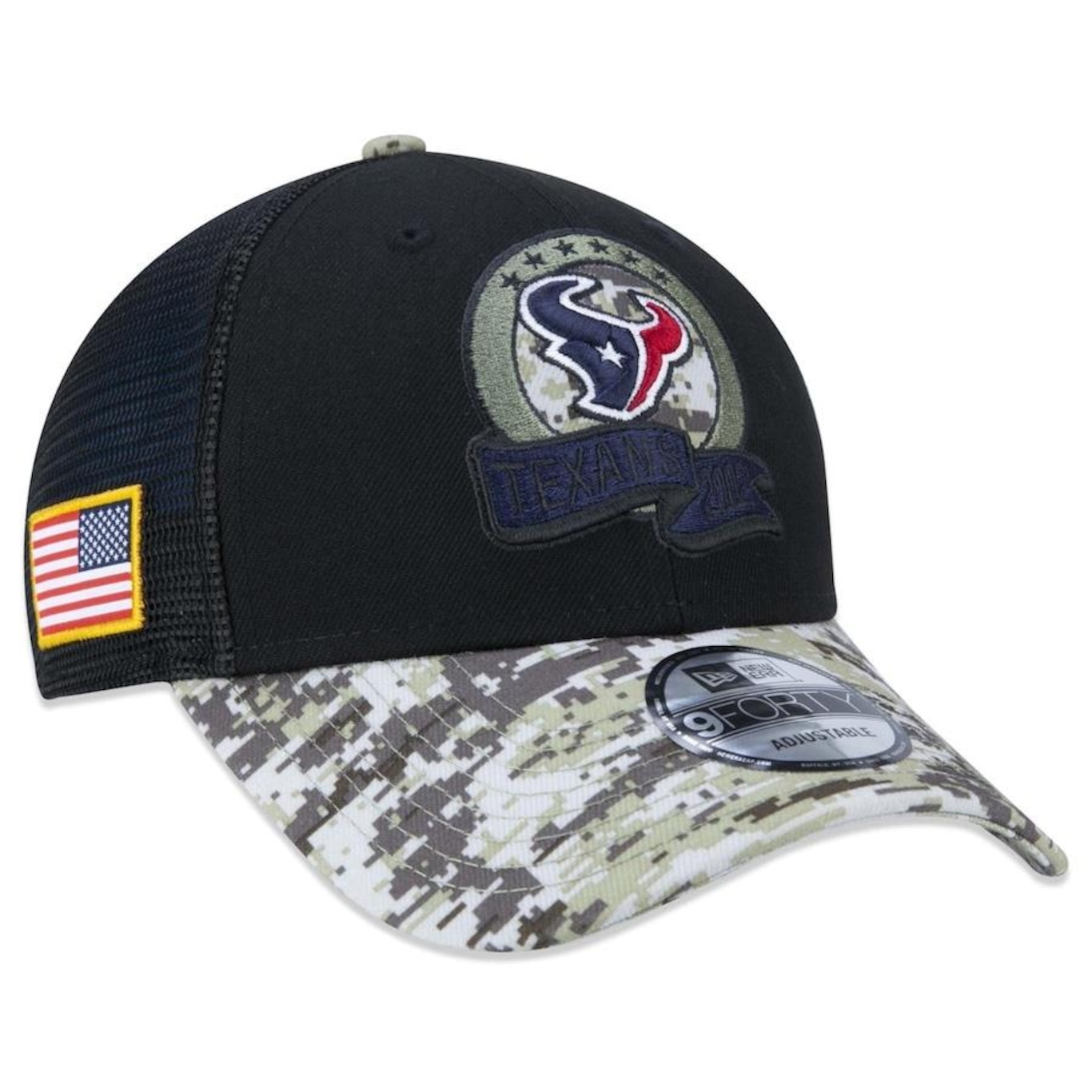 Boné Aba Curva New Era 9Forty Houston Texans Salute To Service 2022 - Snapback - Trucker - Adulto - Foto 1