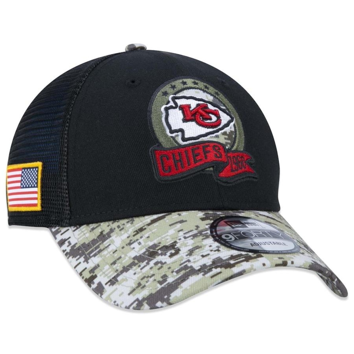 Boné Aba Curva New Era 9Forty Kansas City Chiefs Salute To Service 2022 - Snapback - Trucker - Adulto - Foto 1