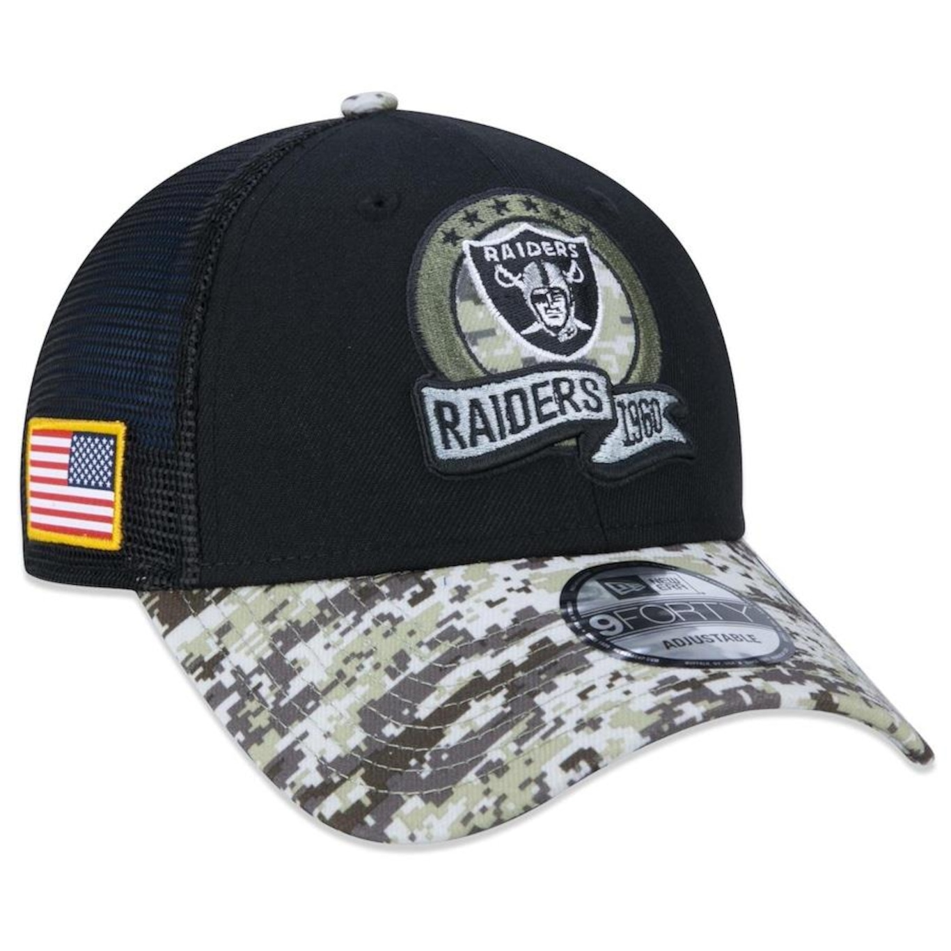 Boné Aba Curva New Era 9Forty Las Vegas Raiders Salute To Service 2022 - Snapback - Trucker - Adulto - Foto 1